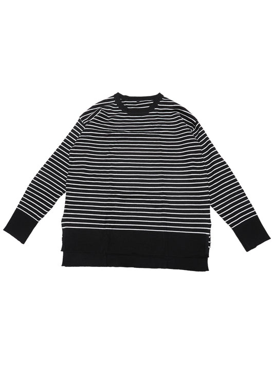 Women's Striped Sweater Side Slits Knit Crew Neck Oversized Pullover Tops