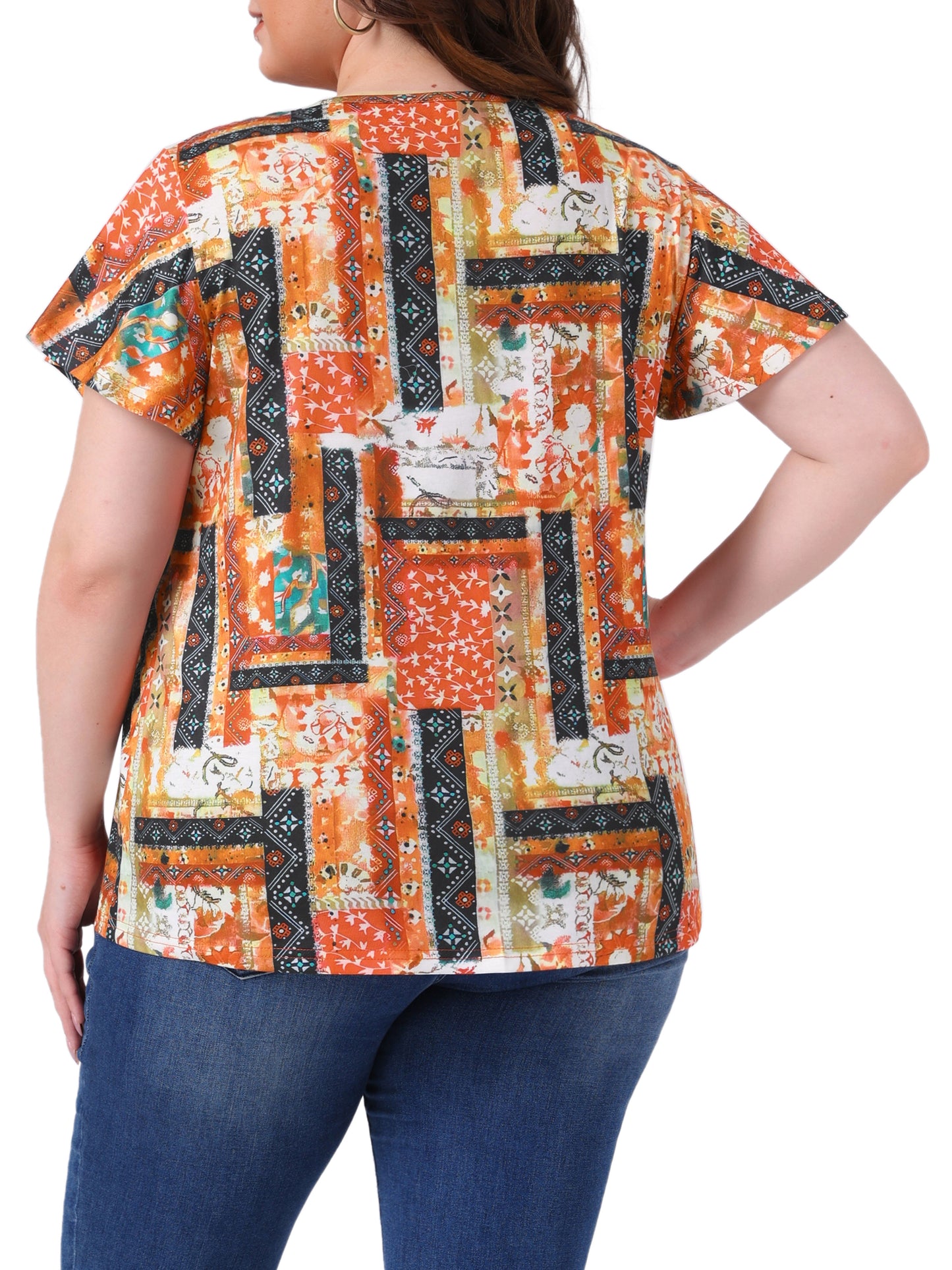 Women's Plus Size V Neck Ruffle Short Sleeve Tops Summer Blouse