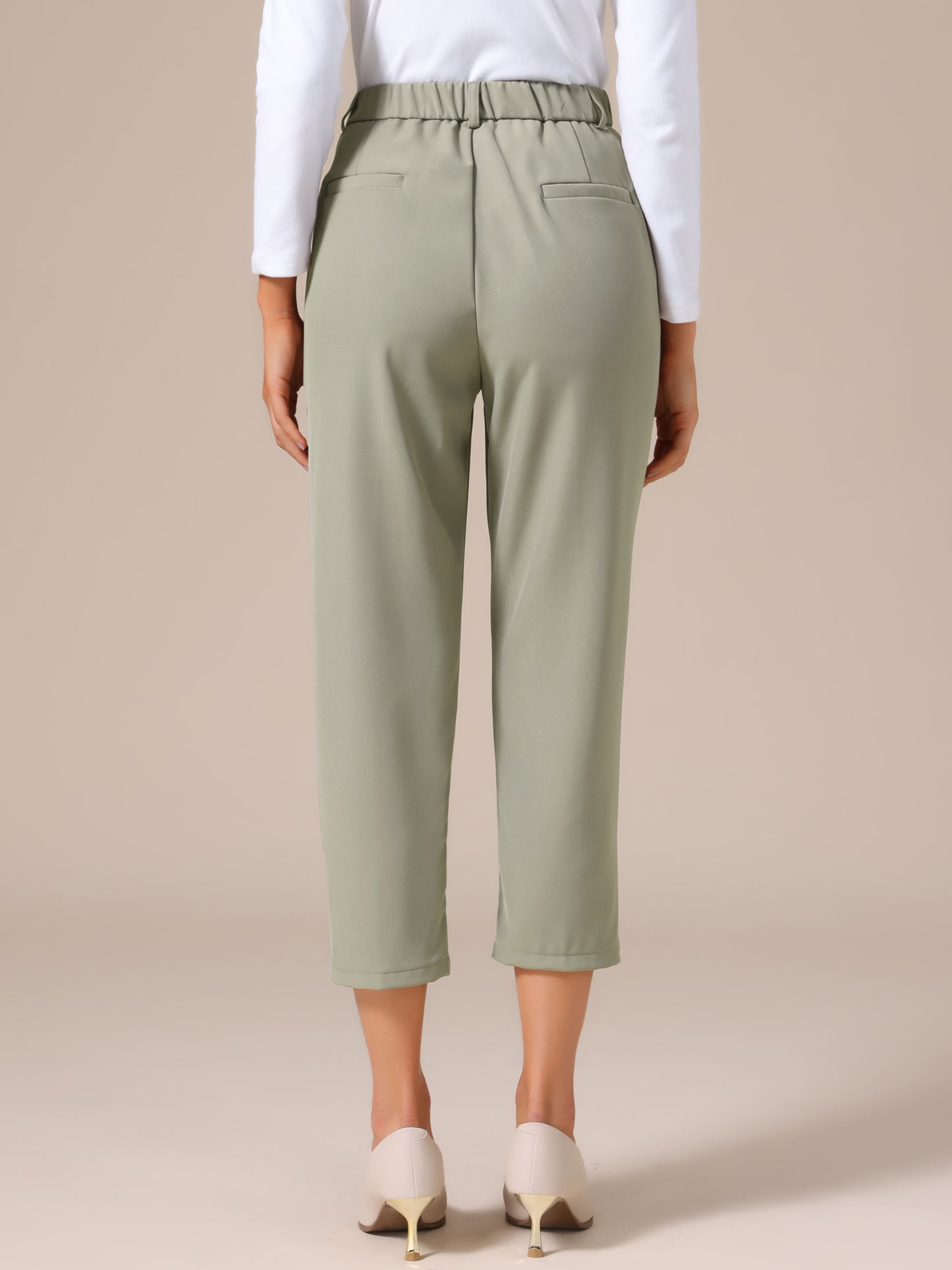 Women's Business Casual Pants Cropped Length Work Office Trousers with Pockets