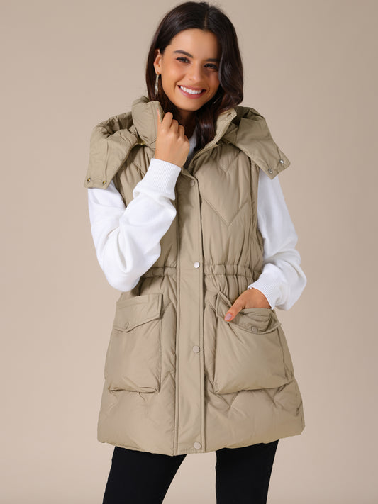 Women's Winter Zip Up Mid Long Padded Puffer Vest