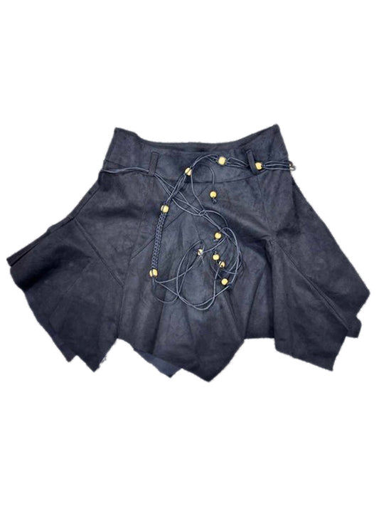 Women's Faux Suede SIrregular Hem High Waist A-Line Asymmetrical Mini Skirt