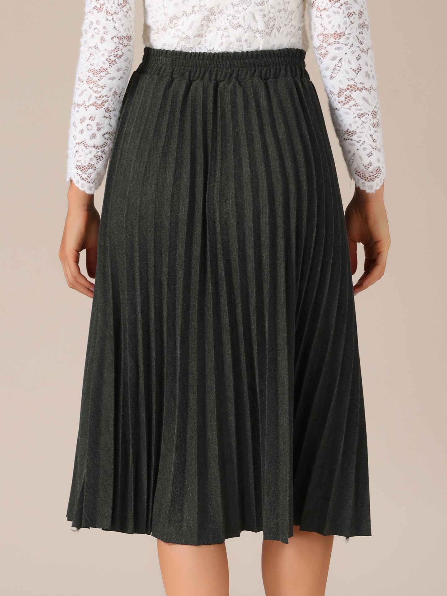Women's Pleated Elastic High Waist A-Line Midi Skirt