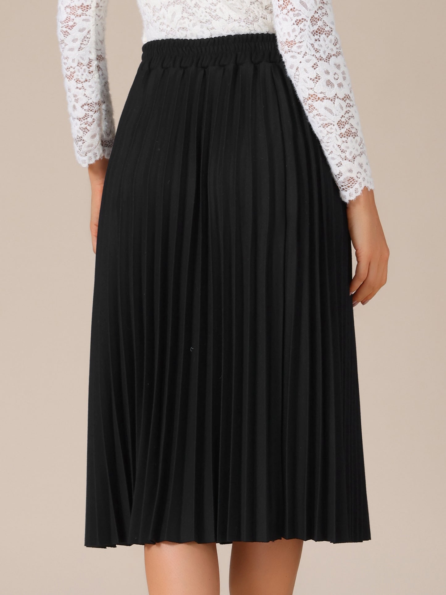 Falda midi plisada elástica de cintura alta para mujer