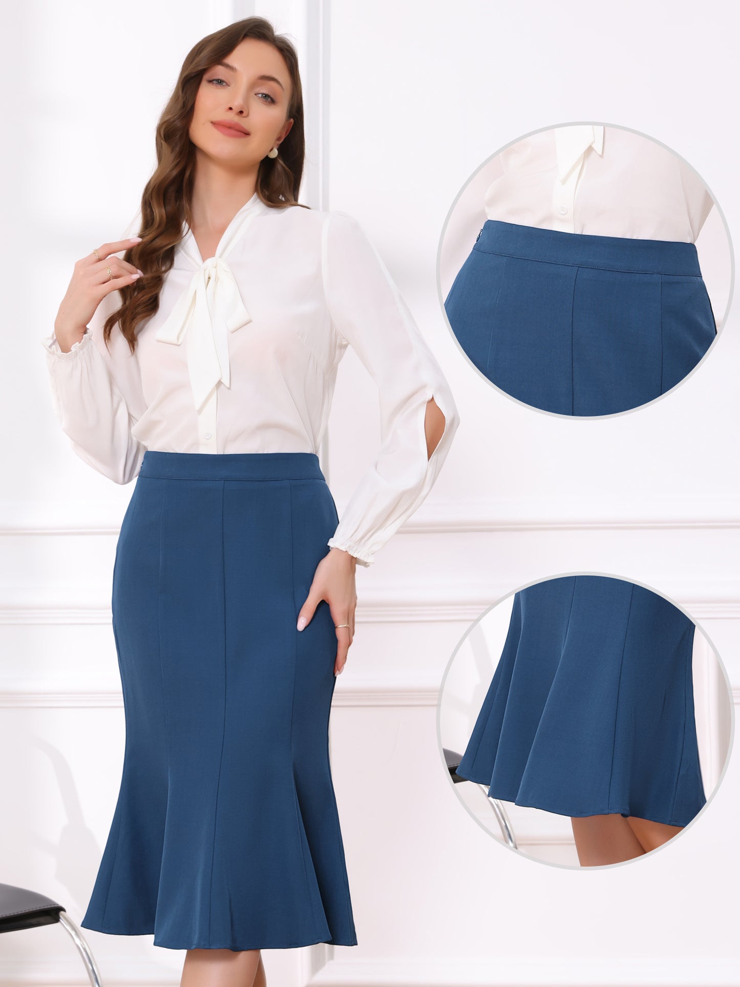 Falda tubo con volantes para mujer, estilo sirena, cintura alta, elegante, informal, midi, para negocios