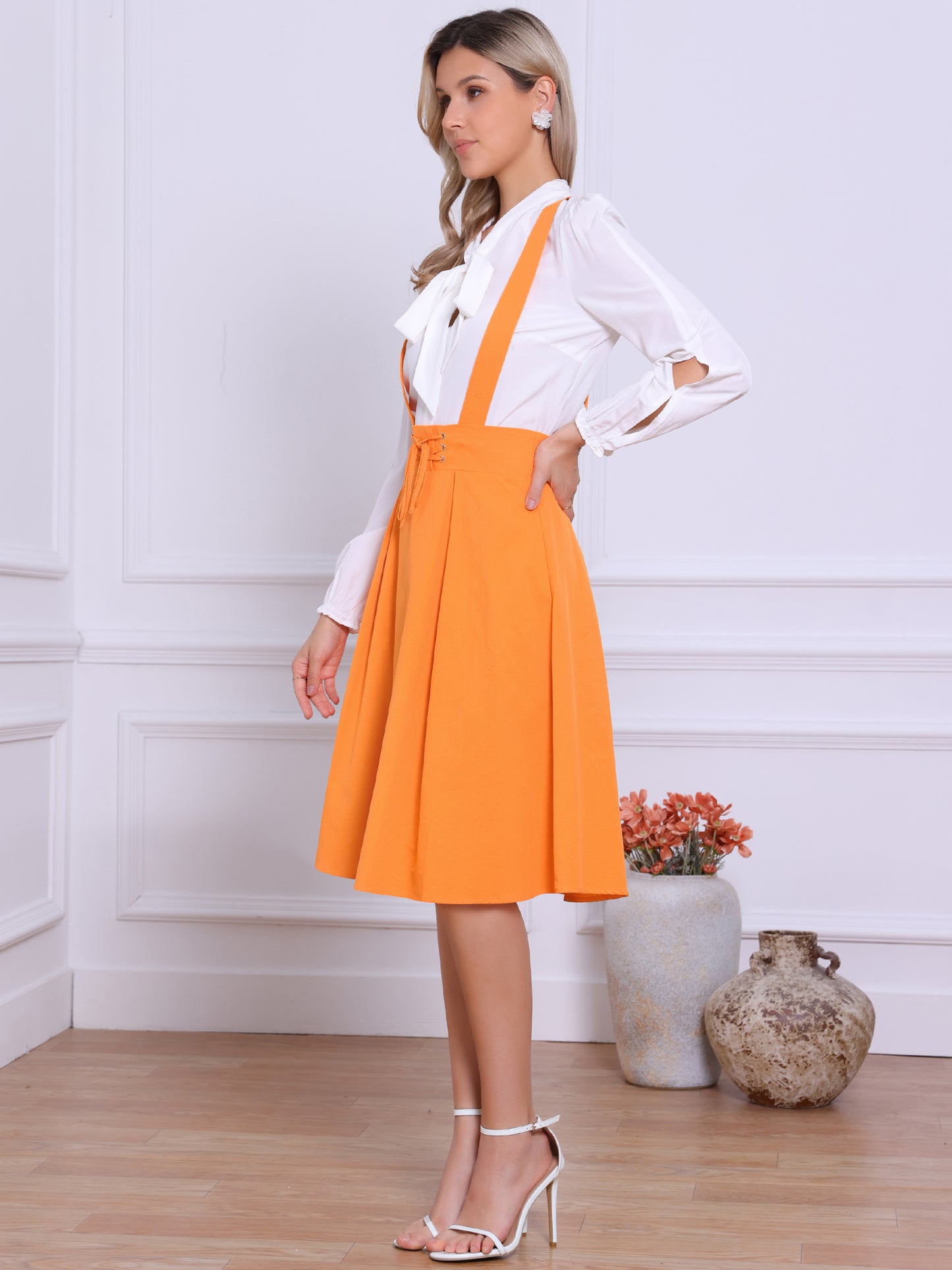 Women's High Waist Overall Corset Skater Suspender Skirt Short Mini Dress