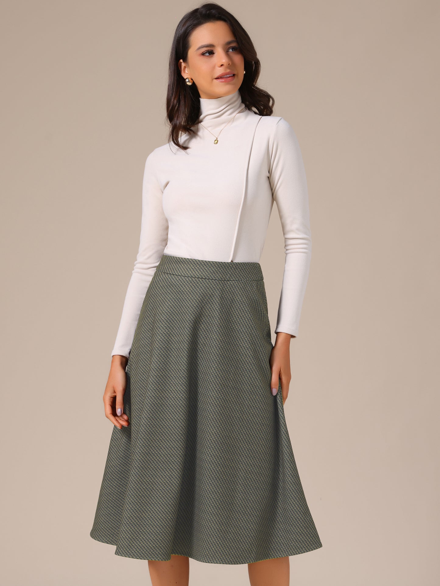 Women's Striped High Waist Fall Winter A-Line Flowy Midi Skirt