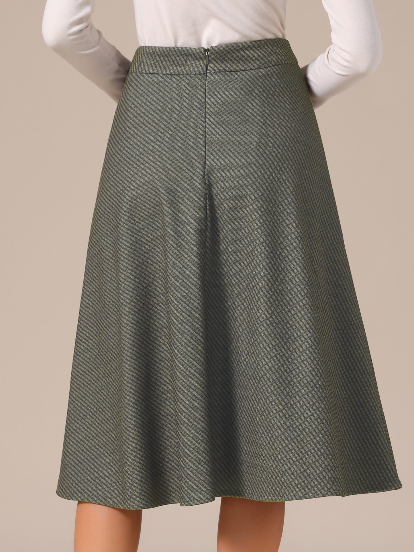 Women's Striped High Waist Fall Winter A-Line Flowy Midi Skirt