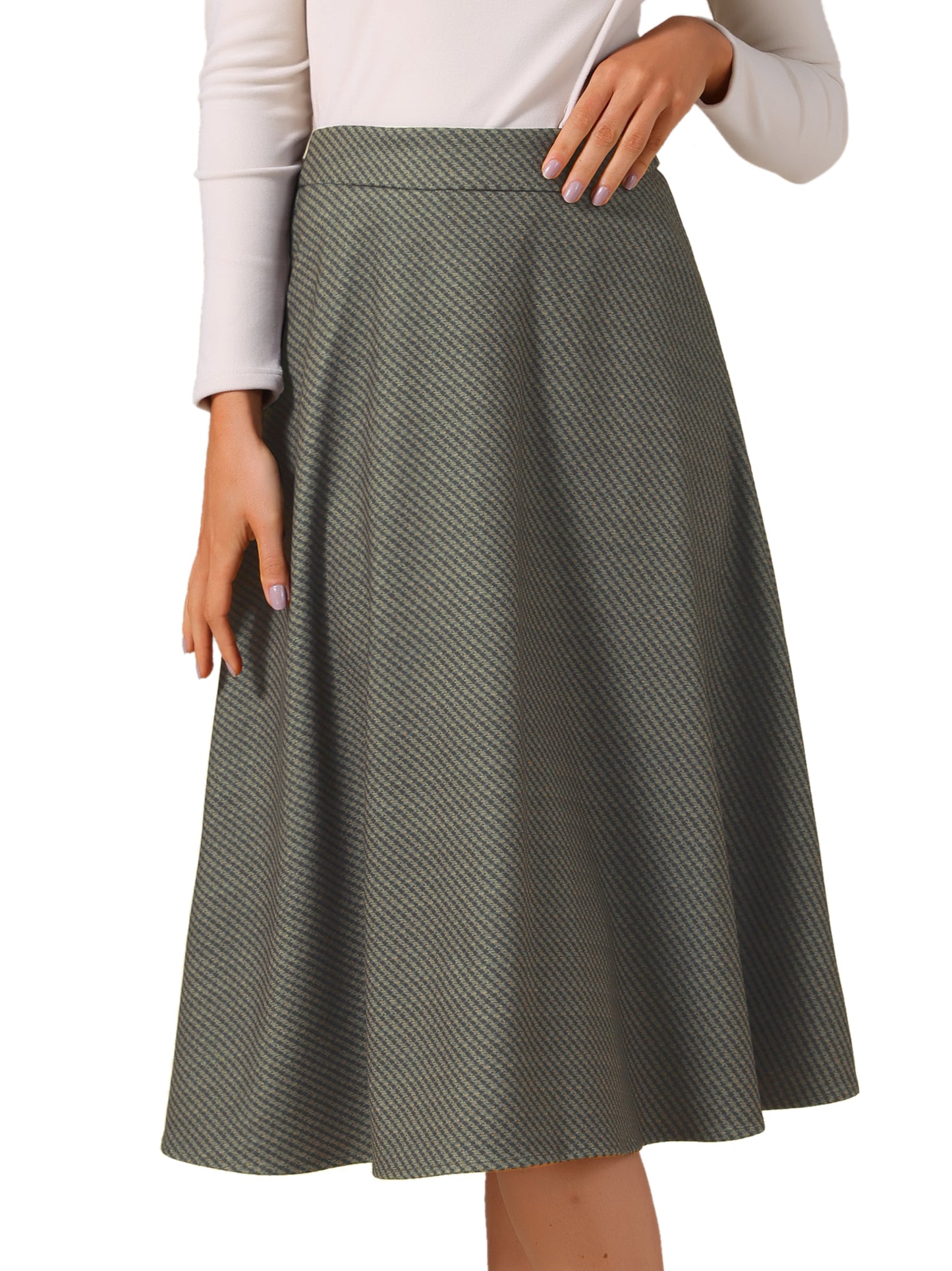 Women's Striped High Waist Fall Winter A-Line Flowy Midi Skirt