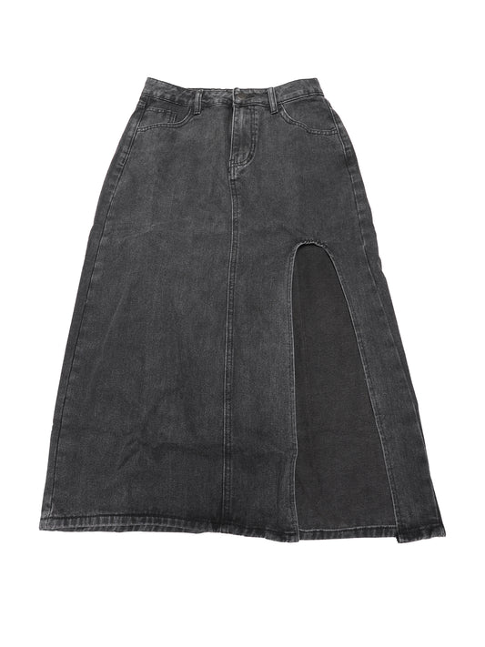 Women's Slit High Waist A-Line Thigh Split Midi Denim Skirt