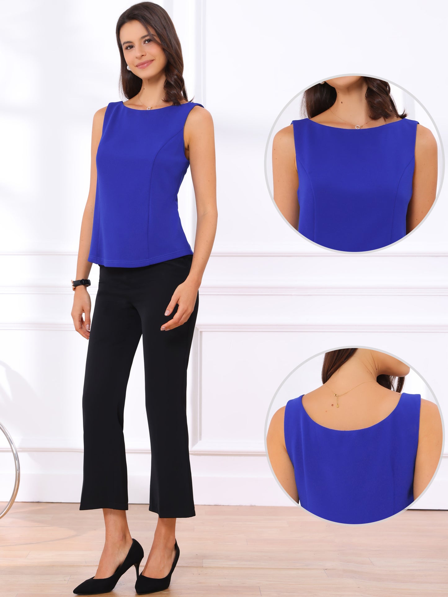 Women's Boat Neck Sleeveless Business Work Summer Tank Top