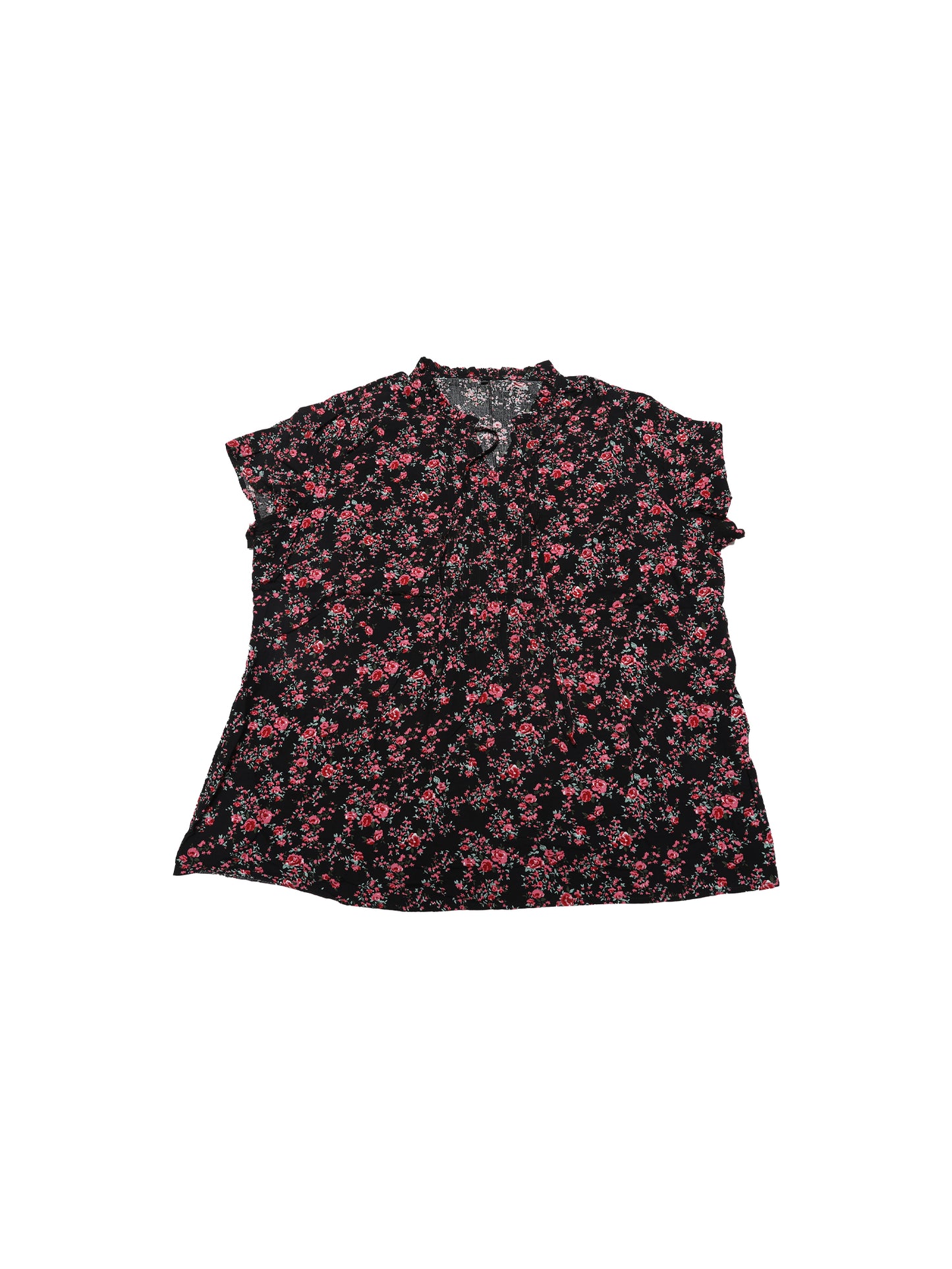 Women Plus Size Tie Neck Short Sleeve Pleated Floral Summer Blouse