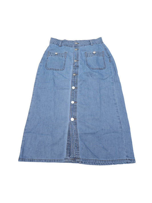 Women's Denim Button Down Front Slit High Waist Pencil Midi Skirt