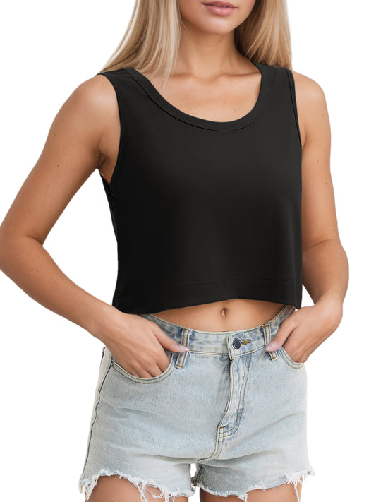 Womens Summer Loose Cropped Tank Top Cotton Sleeveless Casual Crop Top