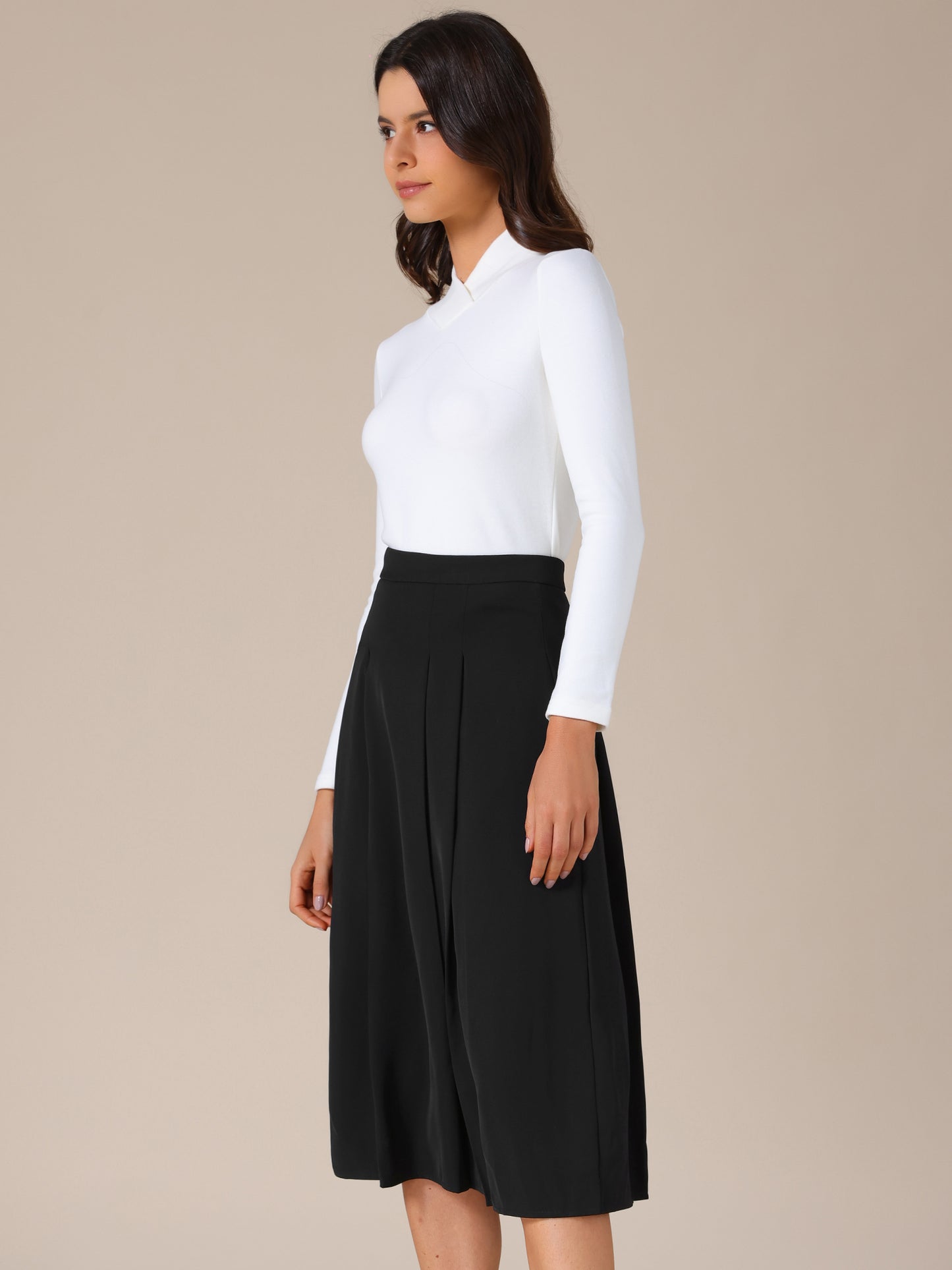 Falda midi plisada de cintura alta para oficina de otoño para mujer