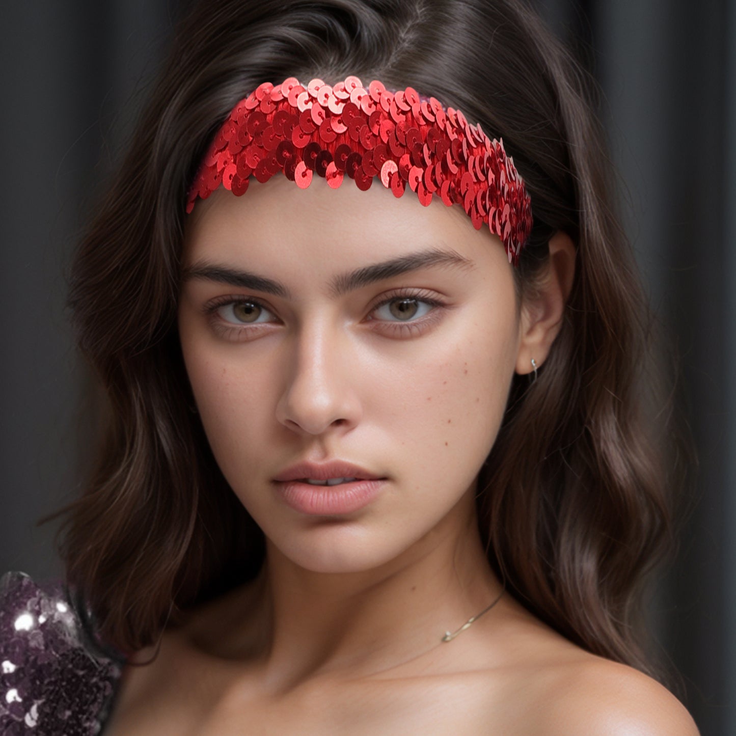 Elastic Band Sequins Headbands for Women Red 1 Pc