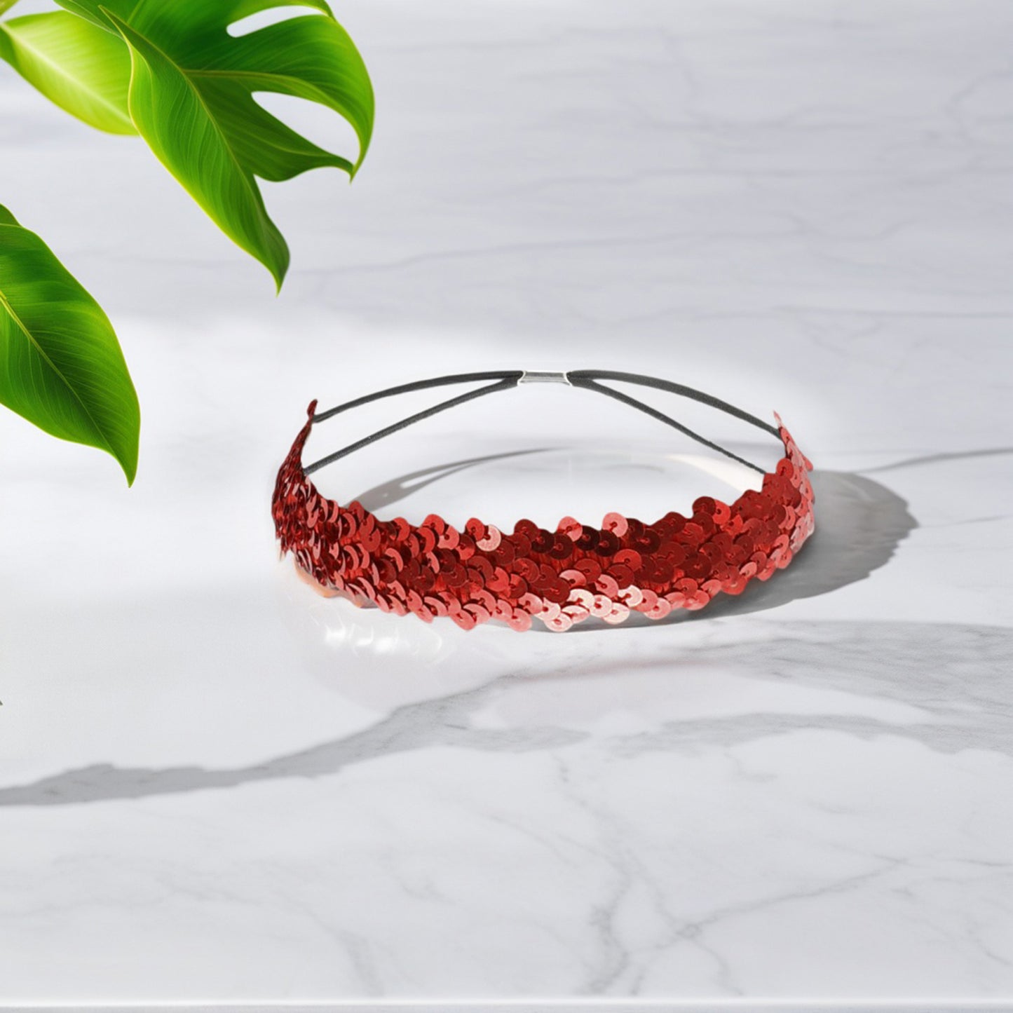 Elastic Band Sequins Headbands for Women Red 1 Pc