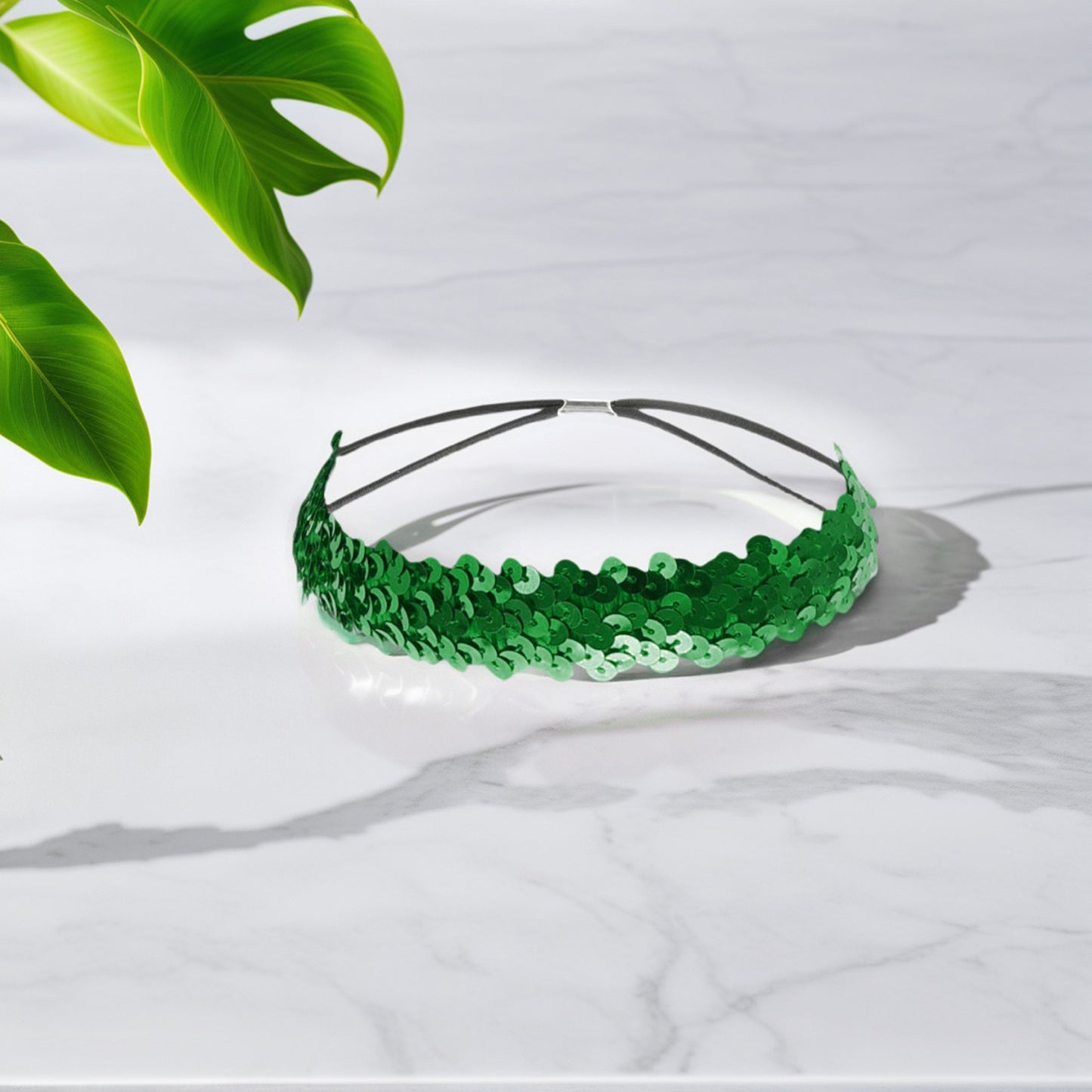 Elastic Band Sequins Headbands for Women Green 1 Pc