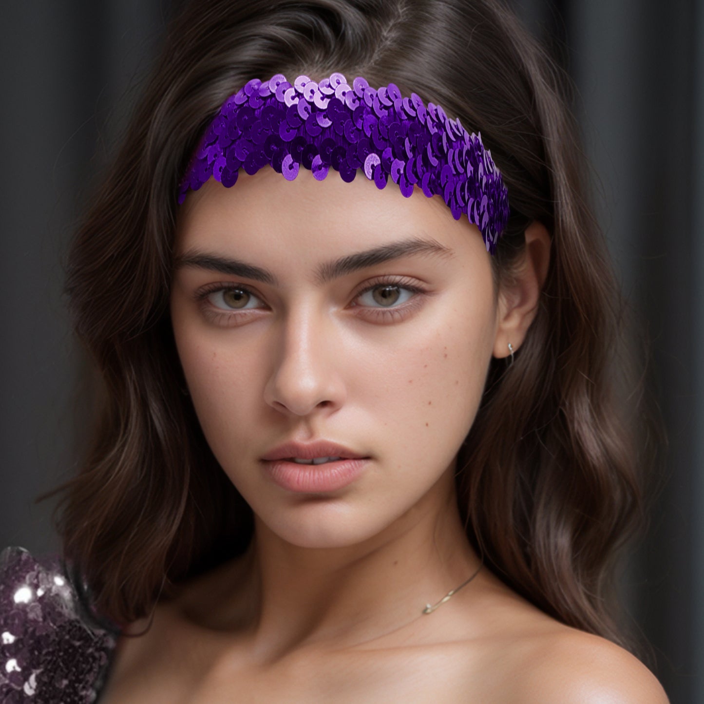 Elastic Band Sequins Headbands for Women Purple 1 Pc