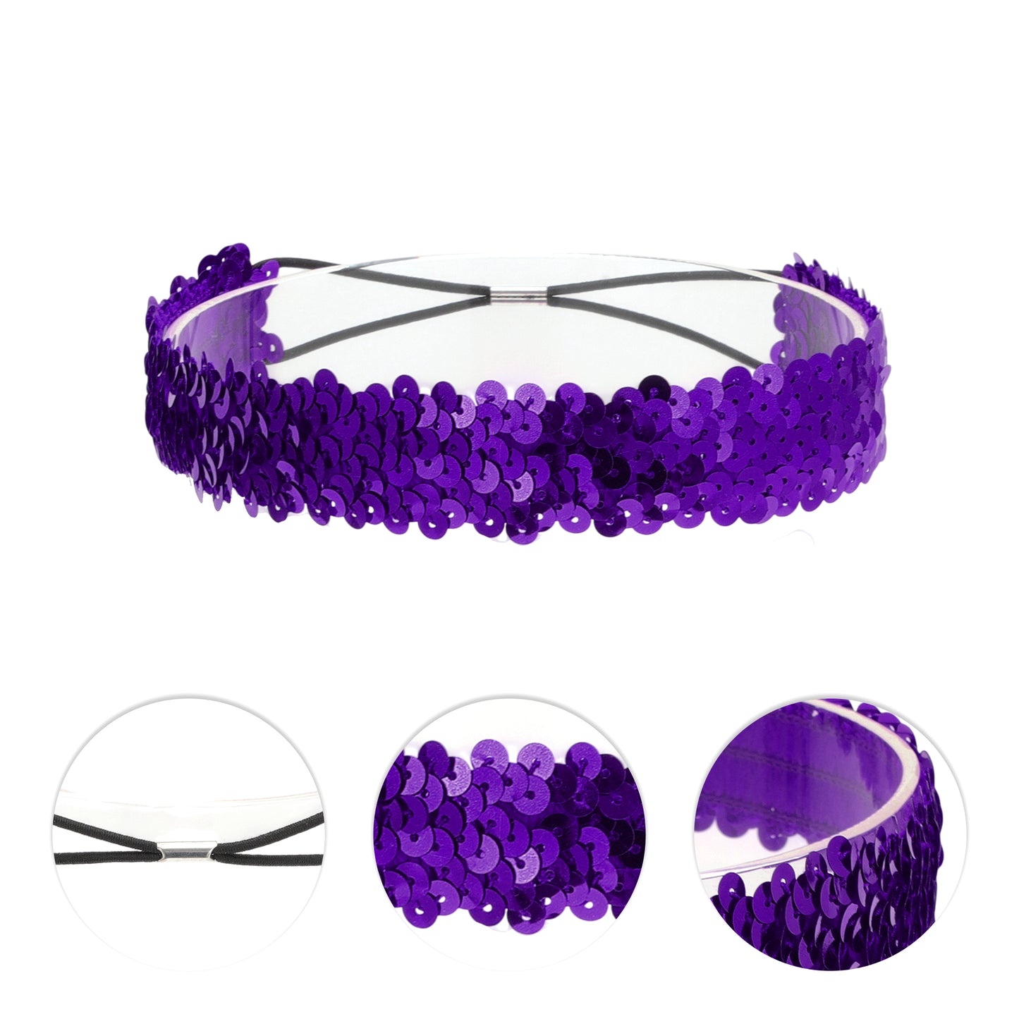 Elastic Band Sequins Headbands for Women Purple 1 Pc