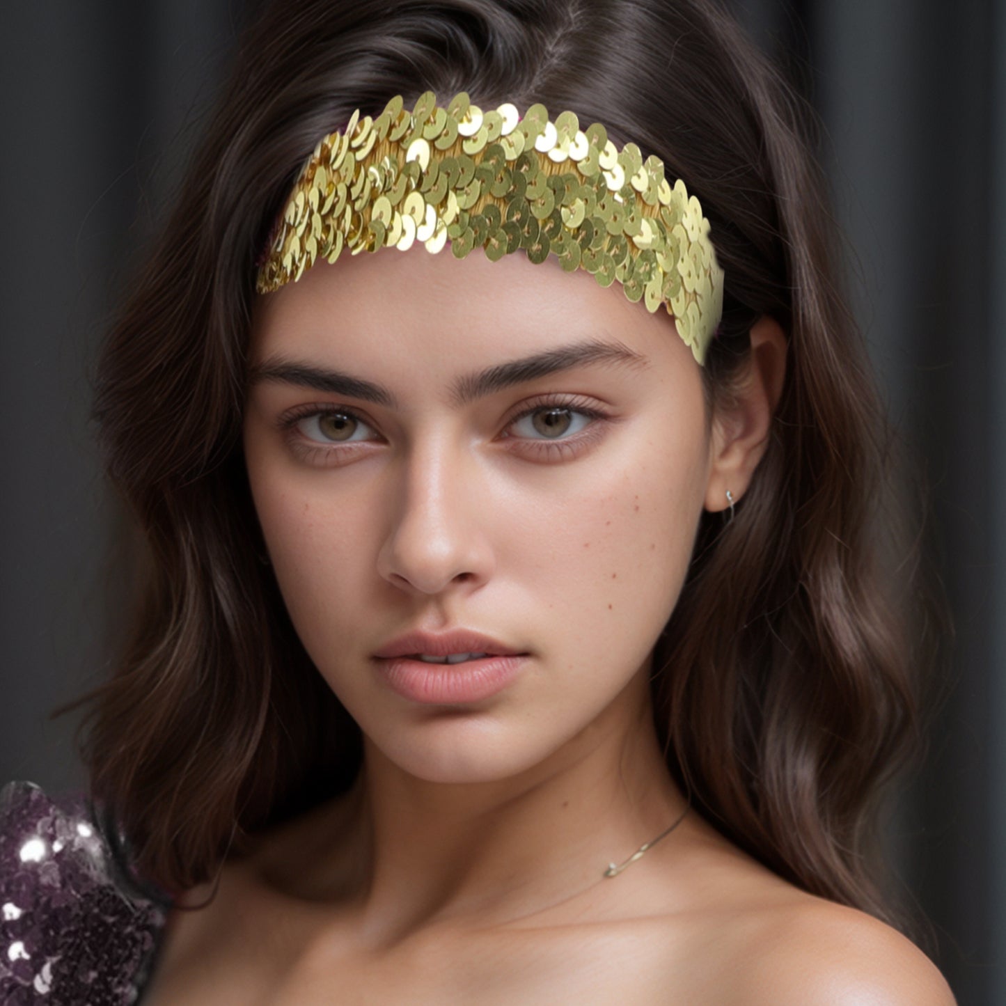 Elastic Band Sequins Headbands for Women Gold Tone 1 Pc