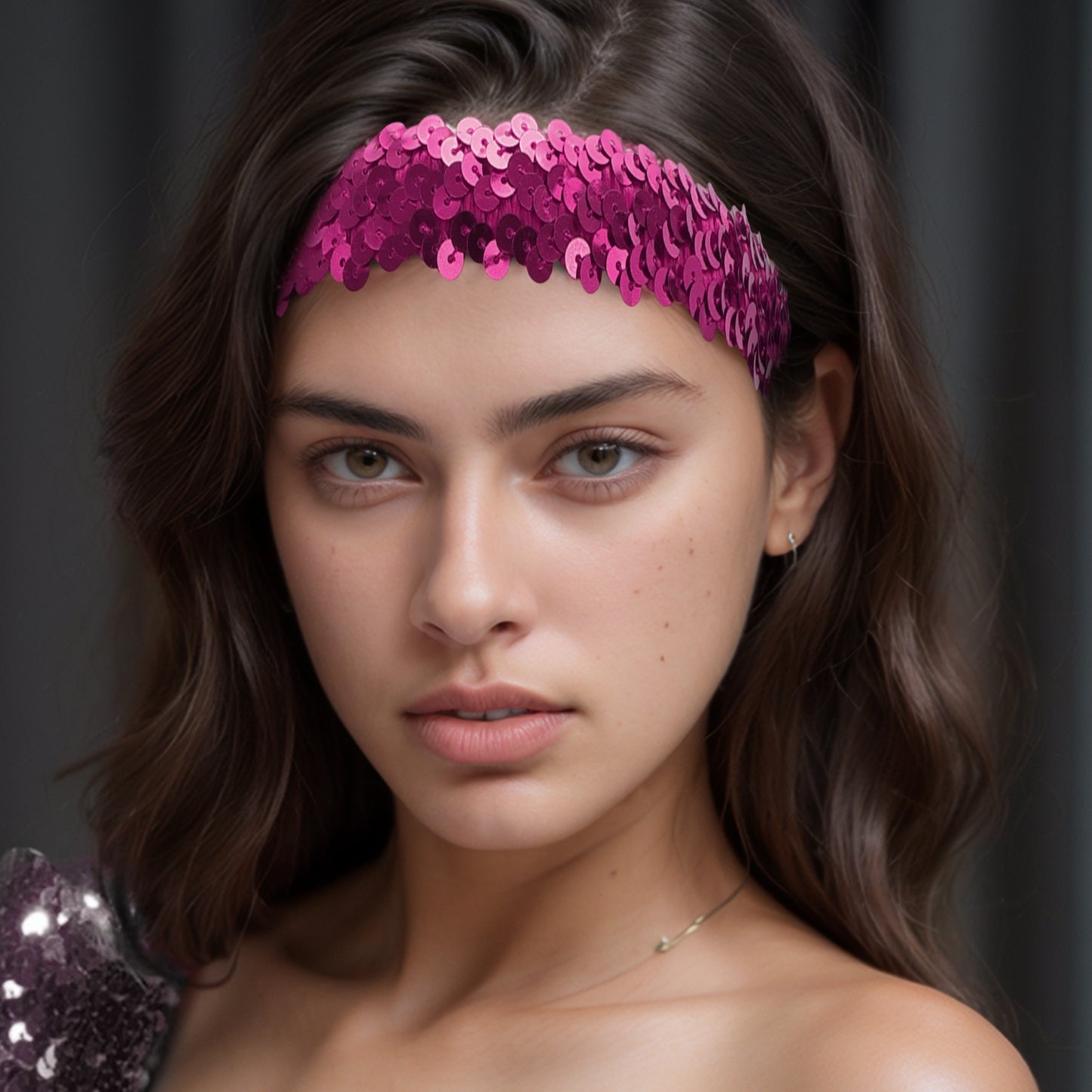 Diademas elásticas con lentejuelas para mujer, color rosa y rojo, 1 unidad