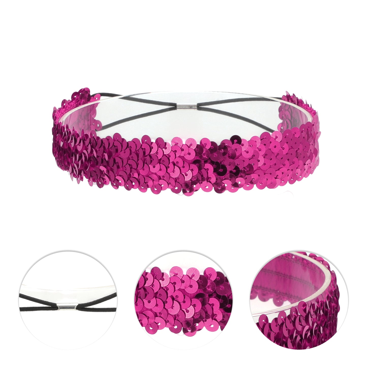 Diademas elásticas con lentejuelas para mujer, color rosa y rojo, 1 unidad
