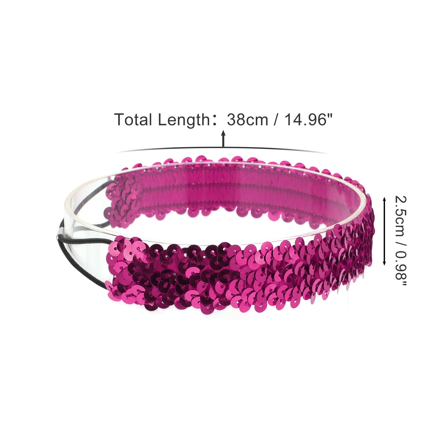 Diademas elásticas con lentejuelas para mujer, color rosa y rojo, 1 unidad