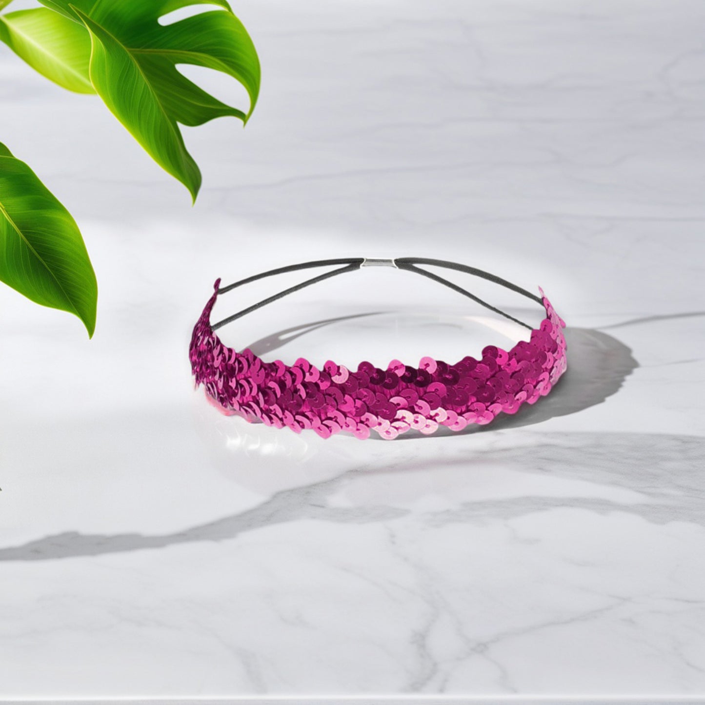 Diademas elásticas con lentejuelas para mujer, color rosa y rojo, 1 unidad