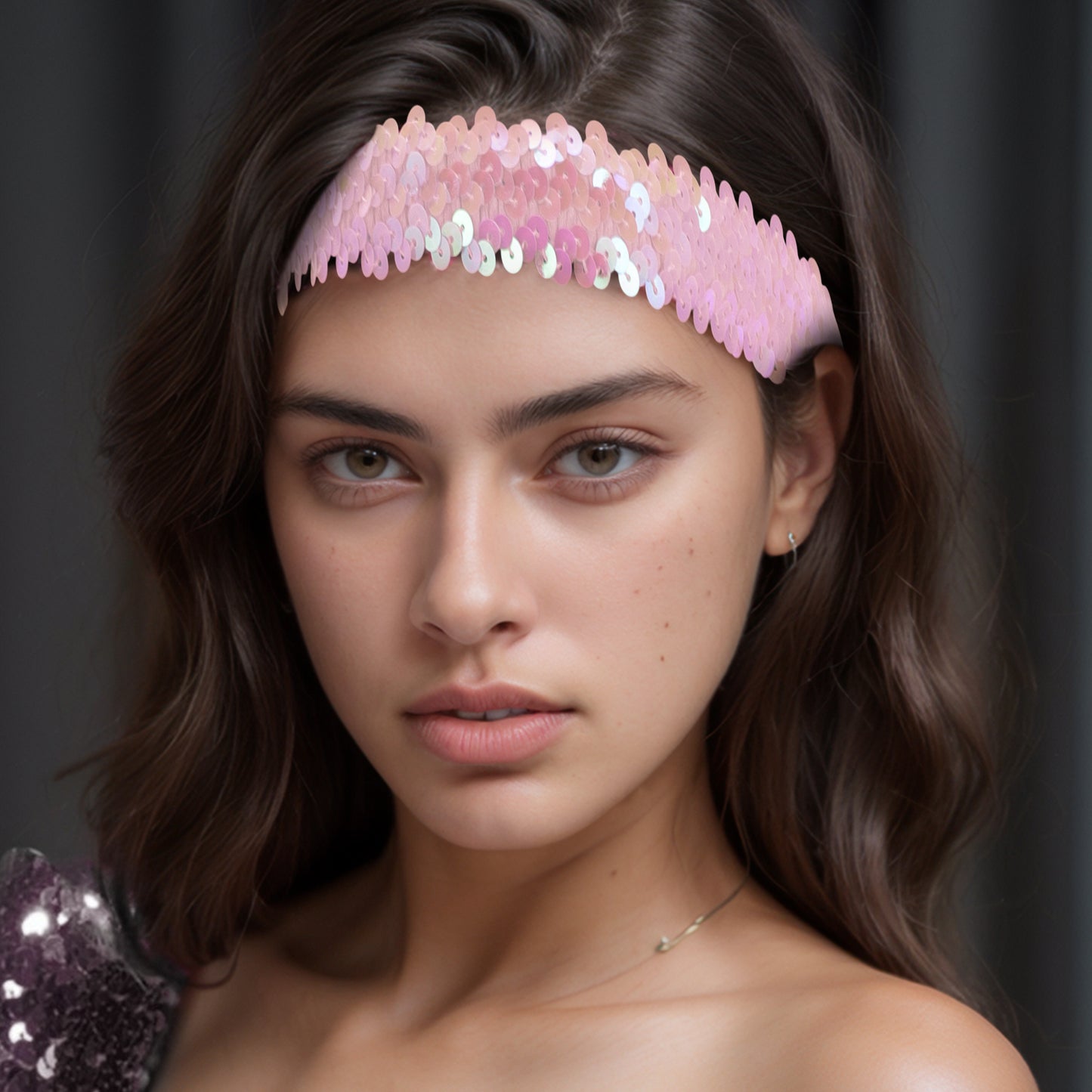 Elastic Band Sequins Headbands for Women Pink 1 Pc