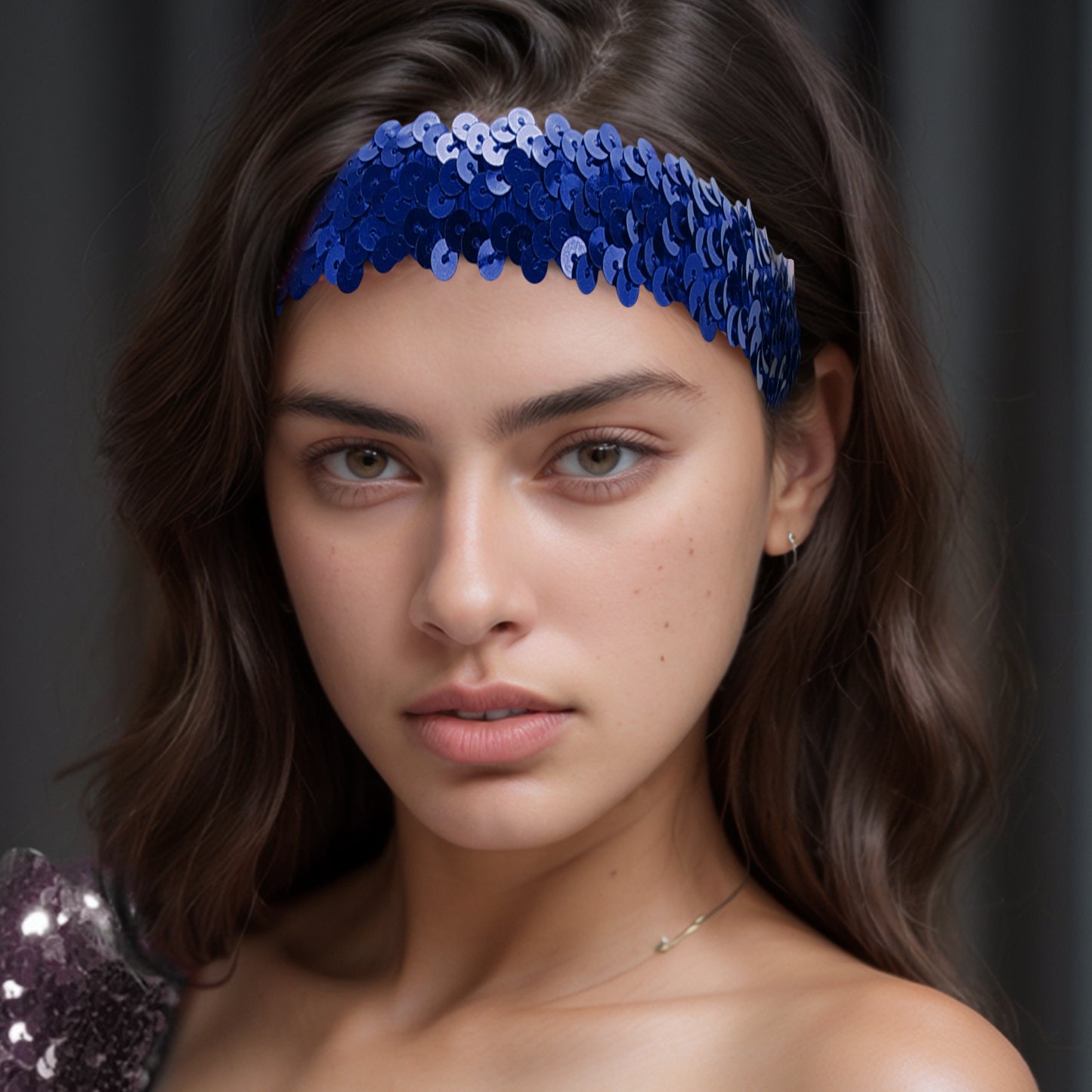Elastic Band Sequins Headbands for Women Dark Blue 1 Pc