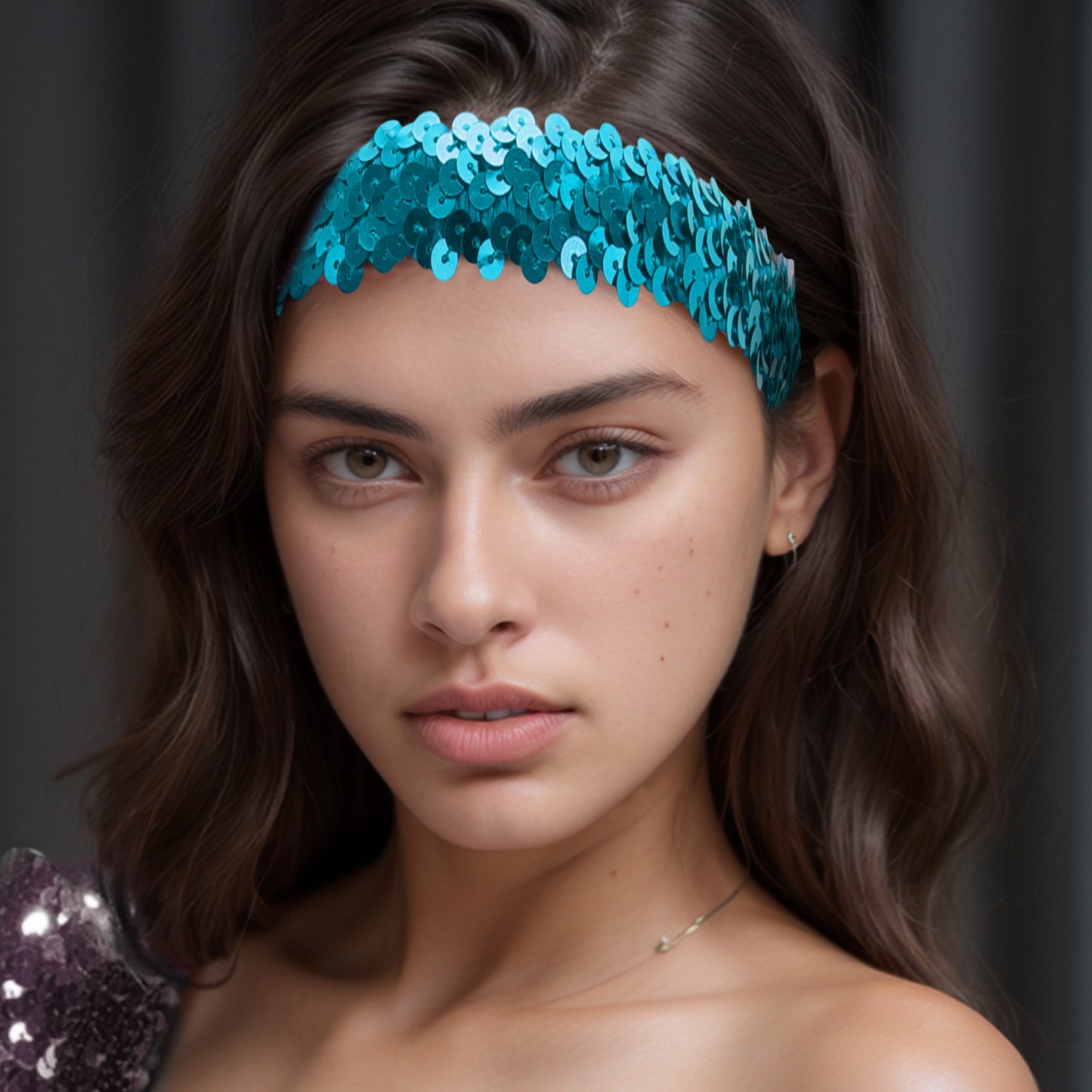 Elastic Band Sequins Headbands for Women Blue 1 Pc