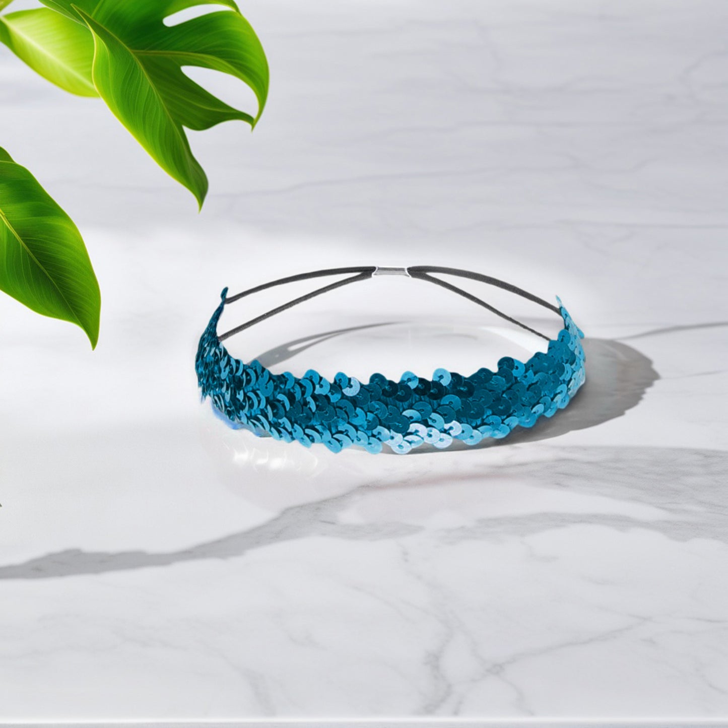 Elastic Band Sequins Headbands for Women Blue 1 Pc