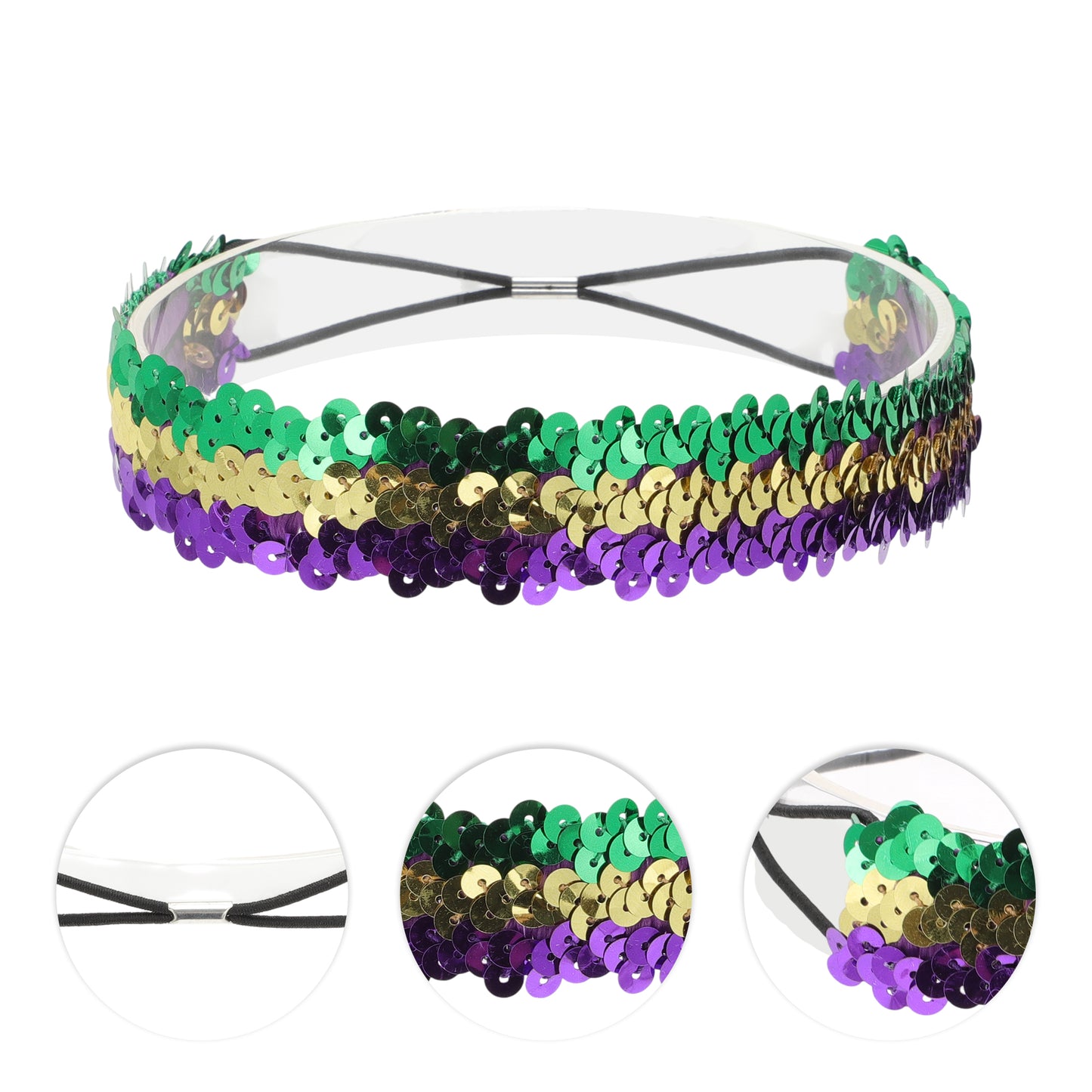 Elastic Band Sequins Headbands for Women Gold Tone Green 1 Pc