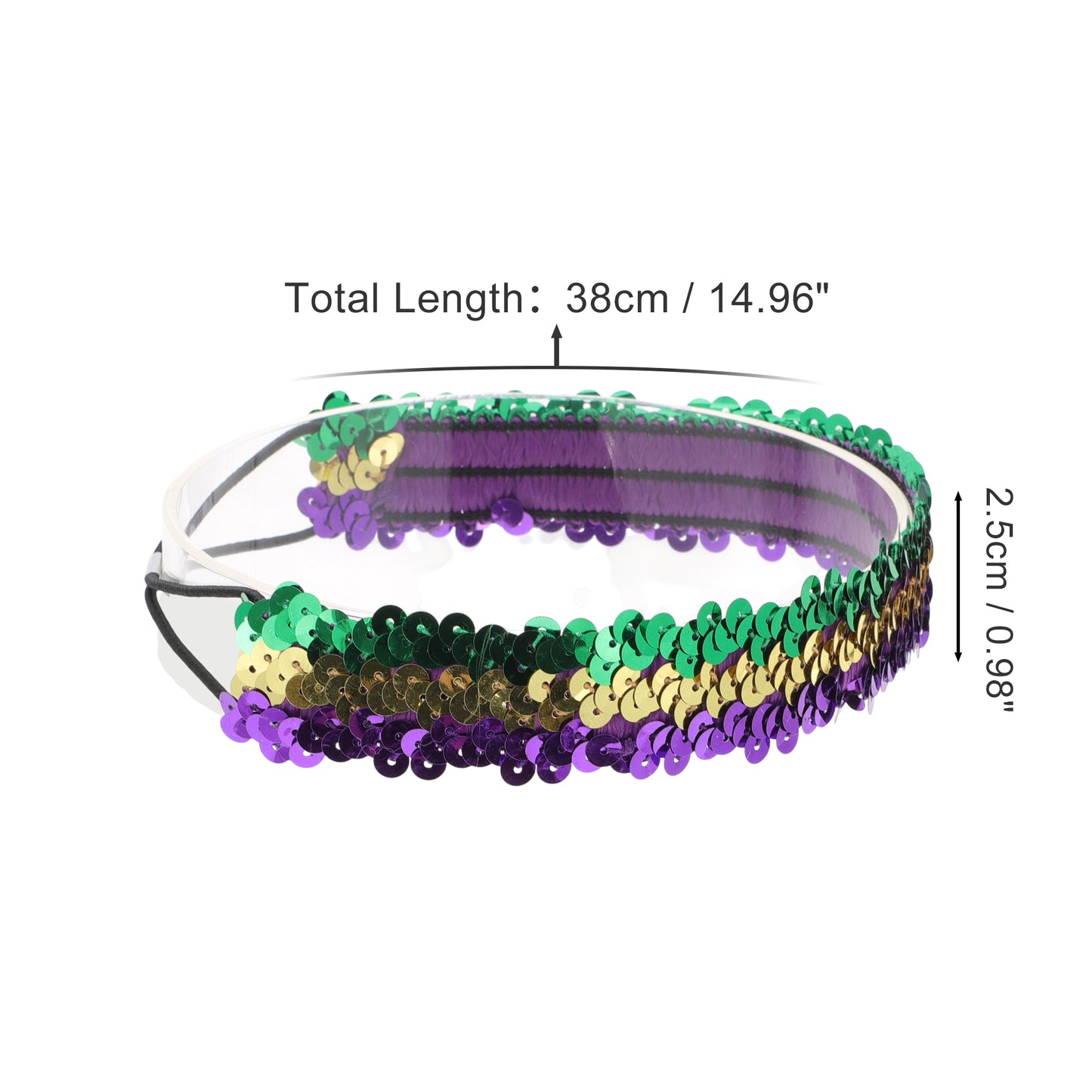 Elastic Band Sequins Headbands for Women Gold Tone Green 1 Pc