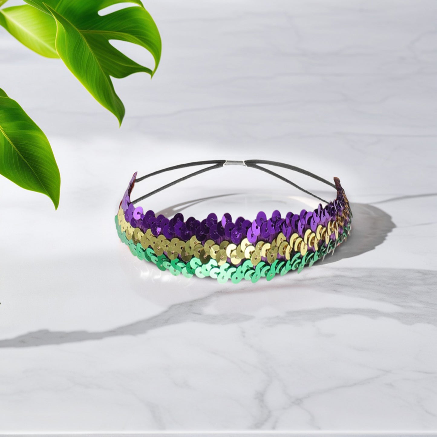 Elastic Band Sequins Headbands for Women Gold Tone Green 1 Pc