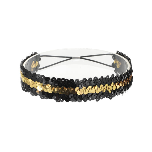 Diademas elásticas con lentejuelas para mujer, color negro y dorado, 1 unidad