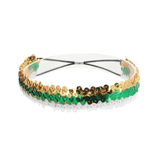 Diademas elásticas con lentejuelas para mujer, color dorado y blanco, 1 unidad