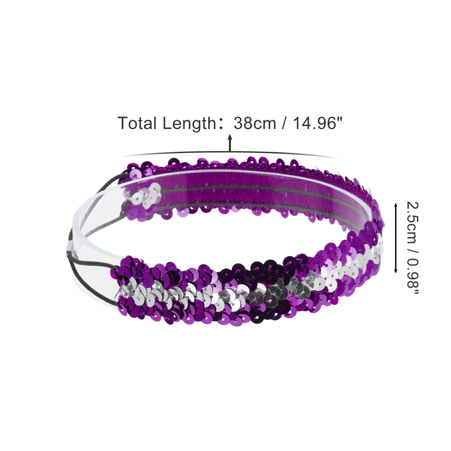 Diademas elásticas con lentejuelas para mujer, color morado y plateado, 1 unidad