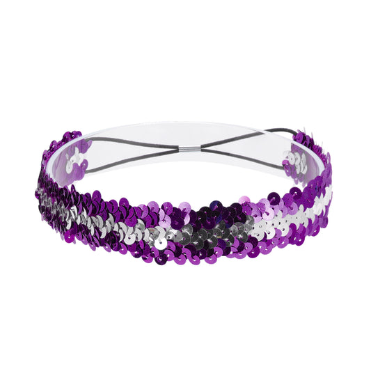 Diademas elásticas con lentejuelas para mujer, color morado y plateado, 1 unidad