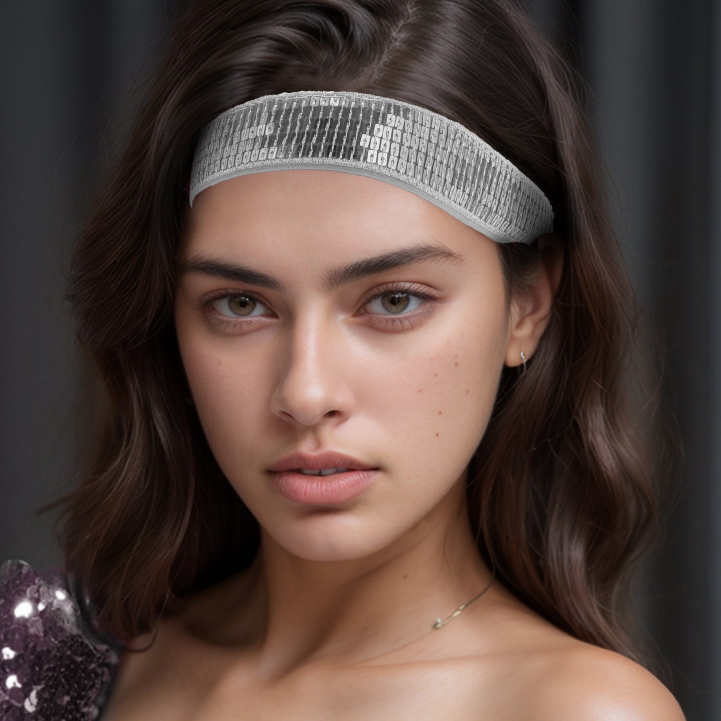 Diademas de lentejuelas ajustables para mujer en tono plateado, 1 pieza