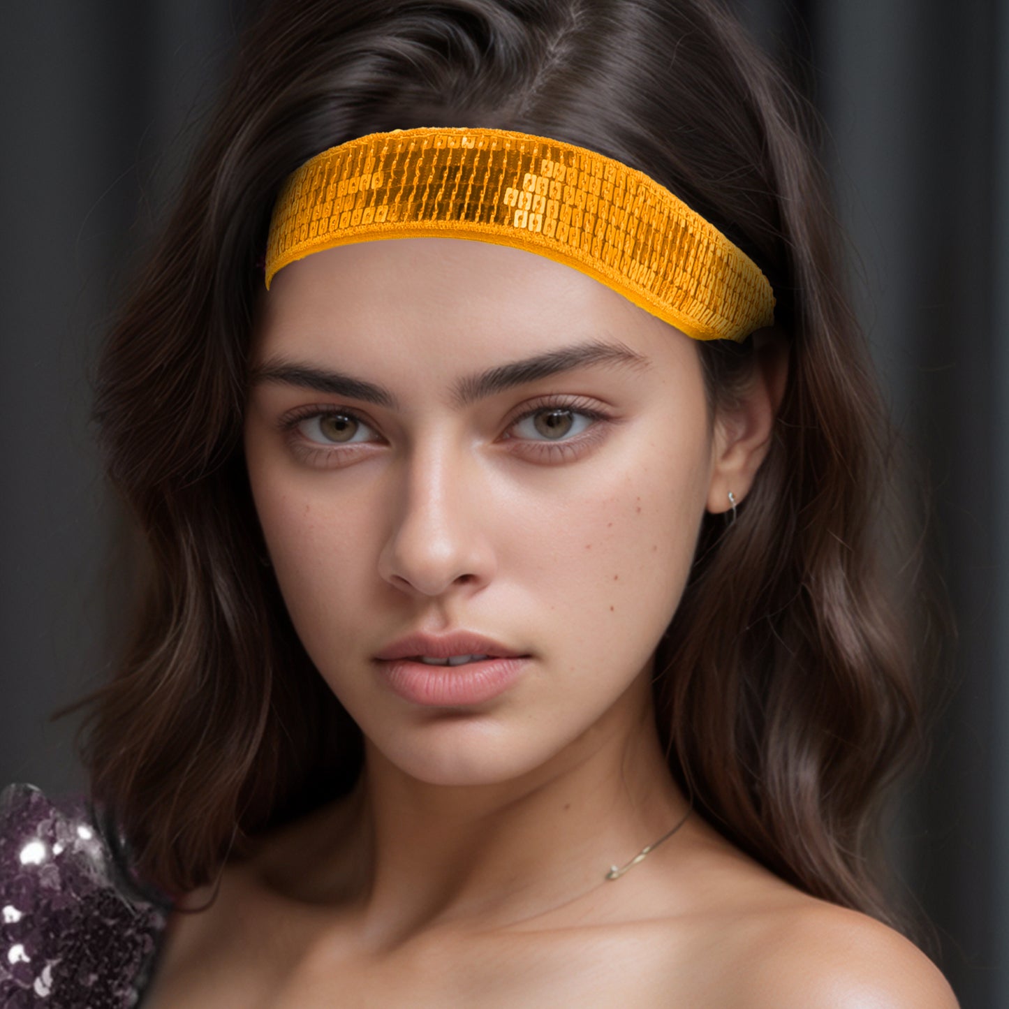 Diademas de lentejuelas ajustables para mujer, color naranja, 1 unidad