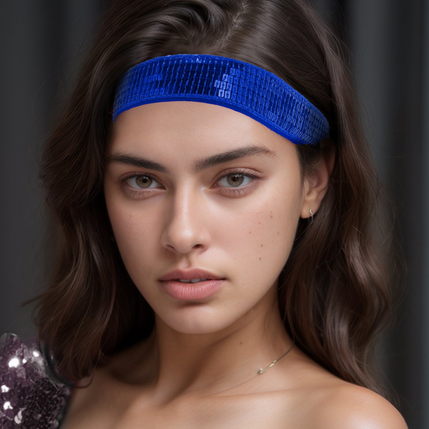 Diademas de lentejuelas ajustables para mujer, color azul, 1 unidad