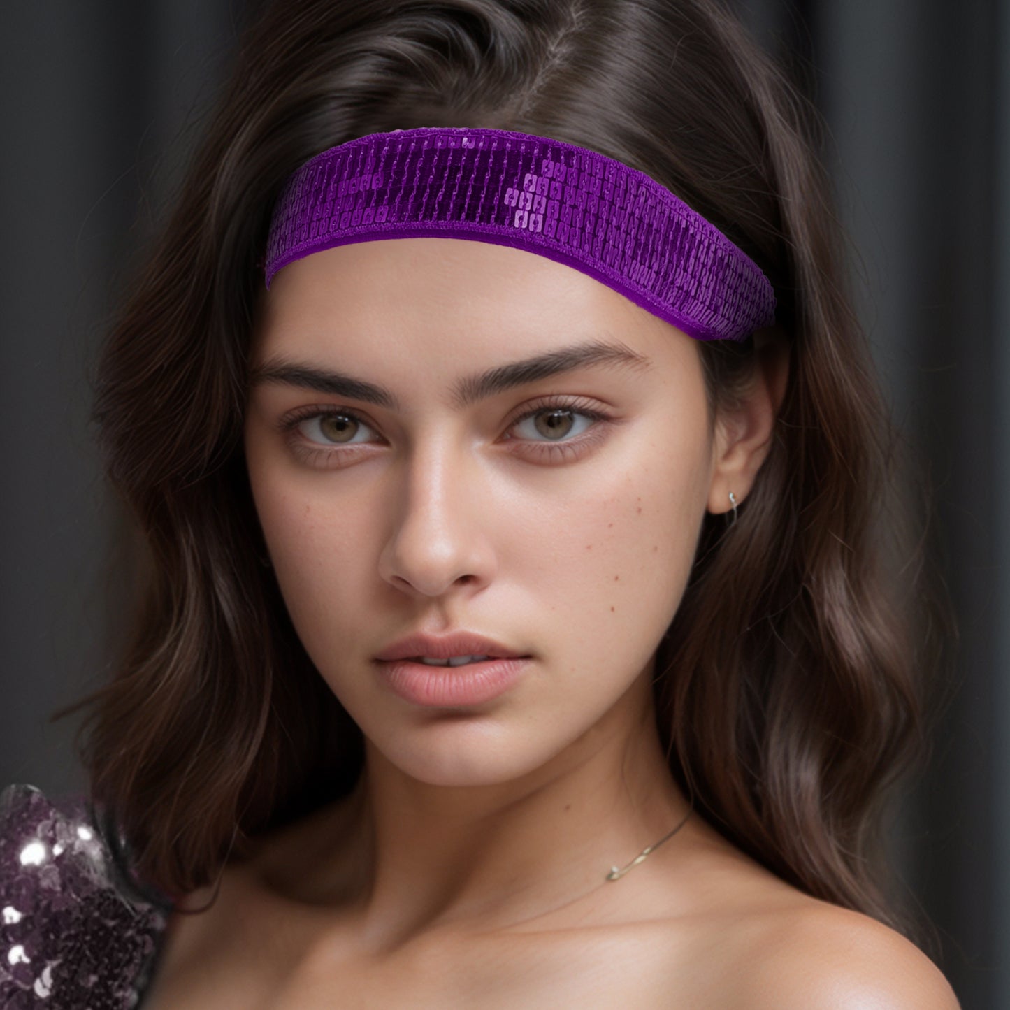 Diademas de lentejuelas ajustables para mujer, color morado, 1 unidad