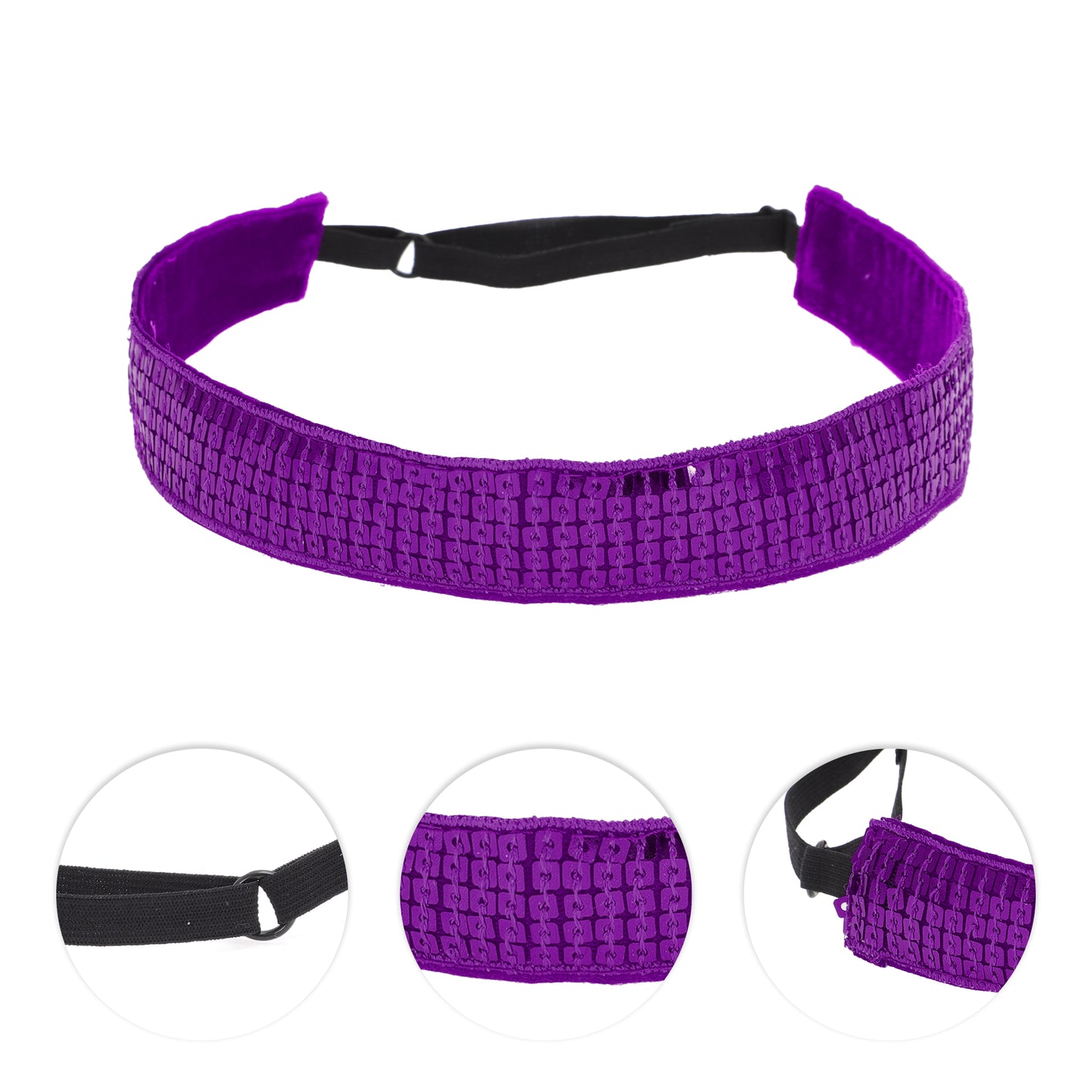 Diademas de lentejuelas ajustables para mujer, color morado, 1 unidad