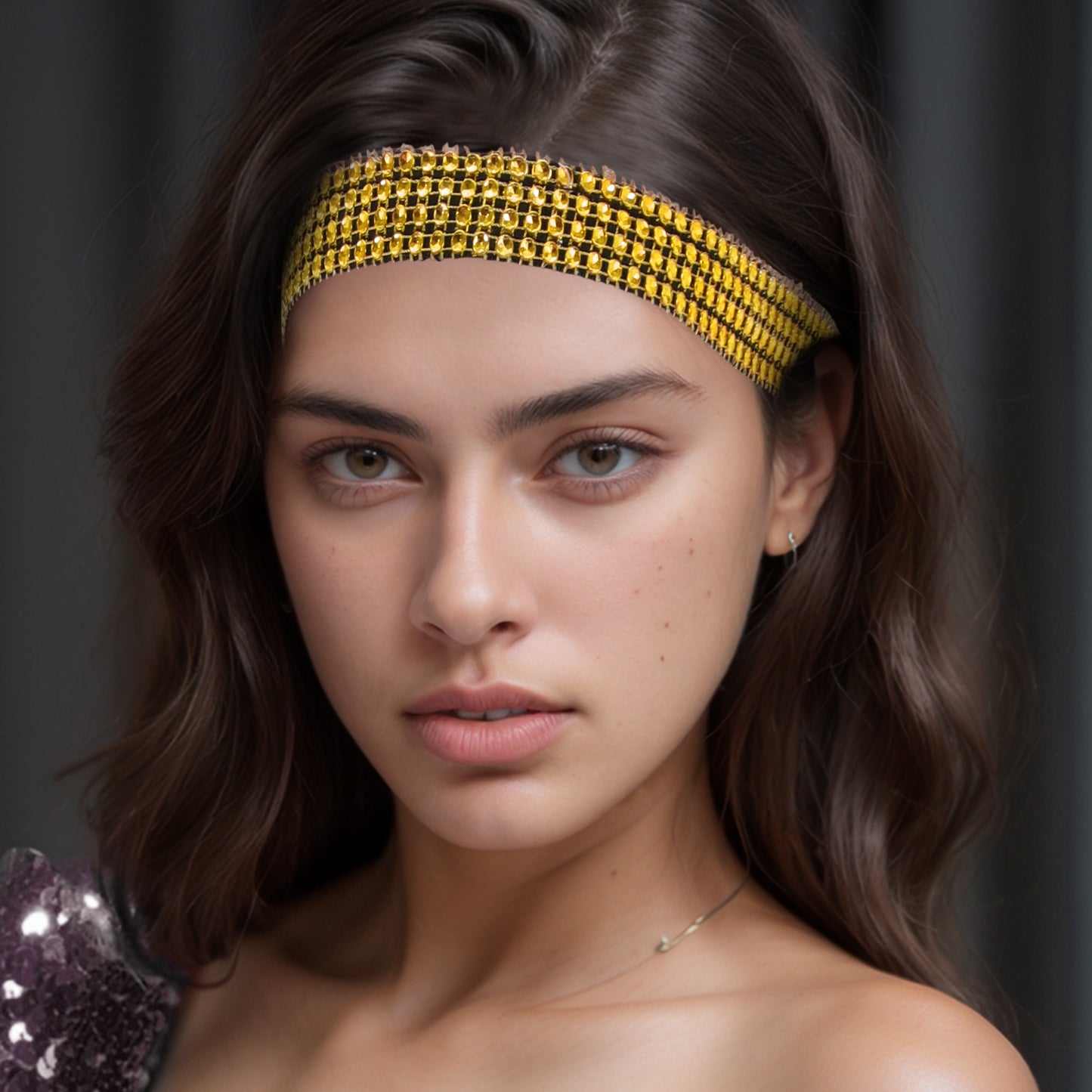 Diademas ajustables con diamantes de imitación para mujer, tono dorado, 1 unidad