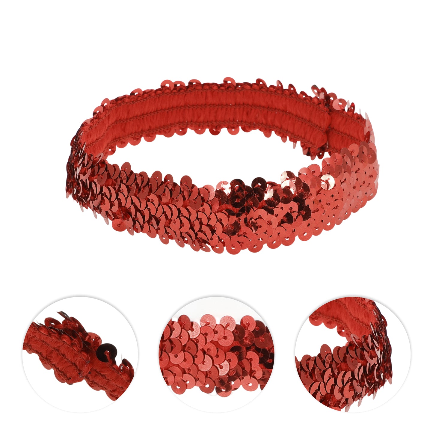 Diademas elásticas con lentejuelas para mujer, color rojo, 1 unidad