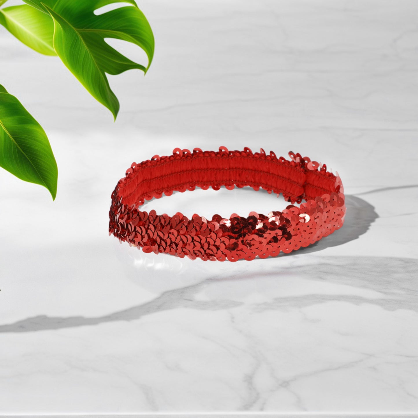 Diademas elásticas con lentejuelas para mujer, color rojo, 1 unidad