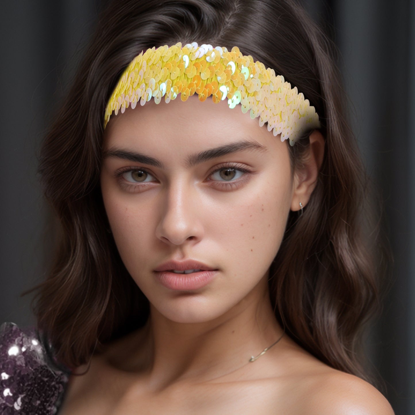Diademas elásticas con lentejuelas para mujer, color amarillo, 1 unidad