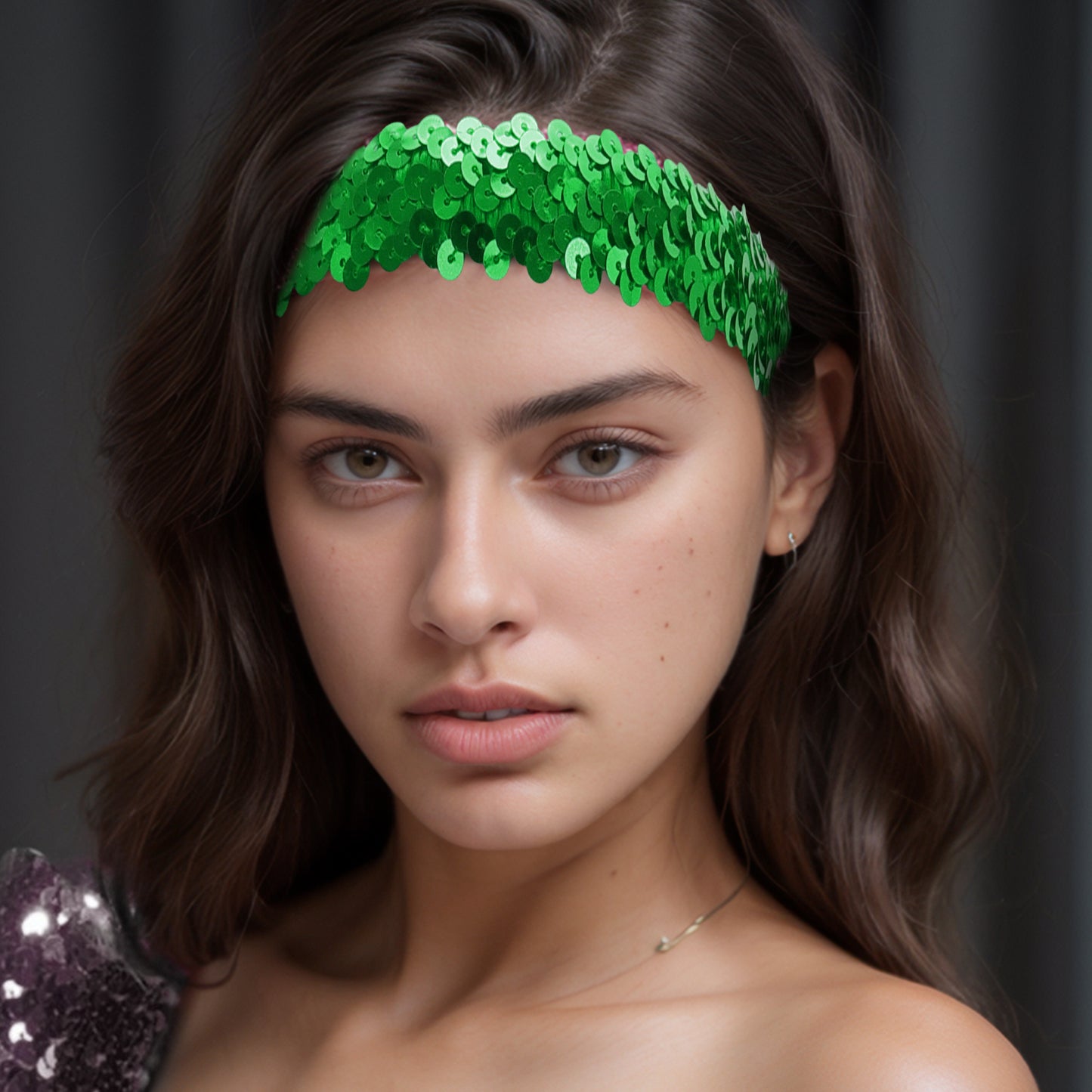 Diademas elásticas con lentejuelas para mujer, color verde, 1 unidad