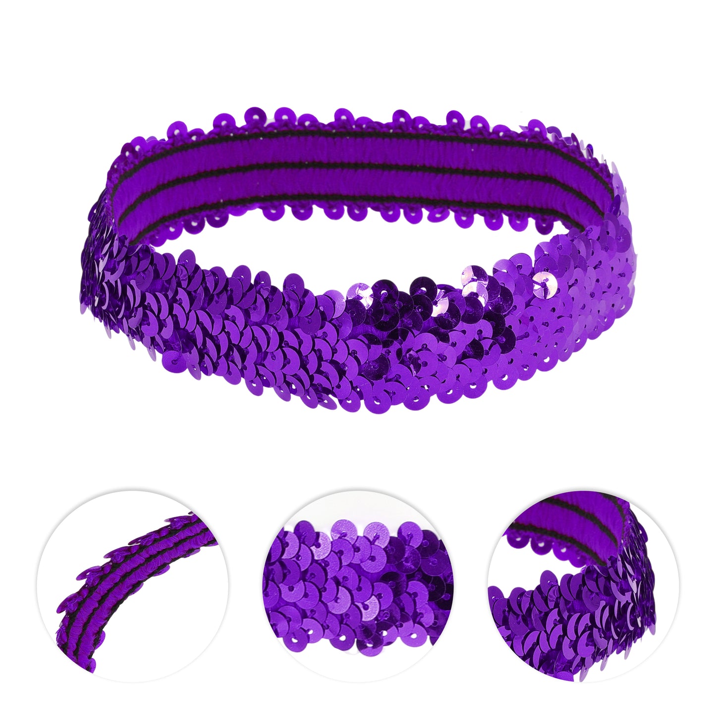 Diademas elásticas con lentejuelas para mujer, color morado, 1 unidad